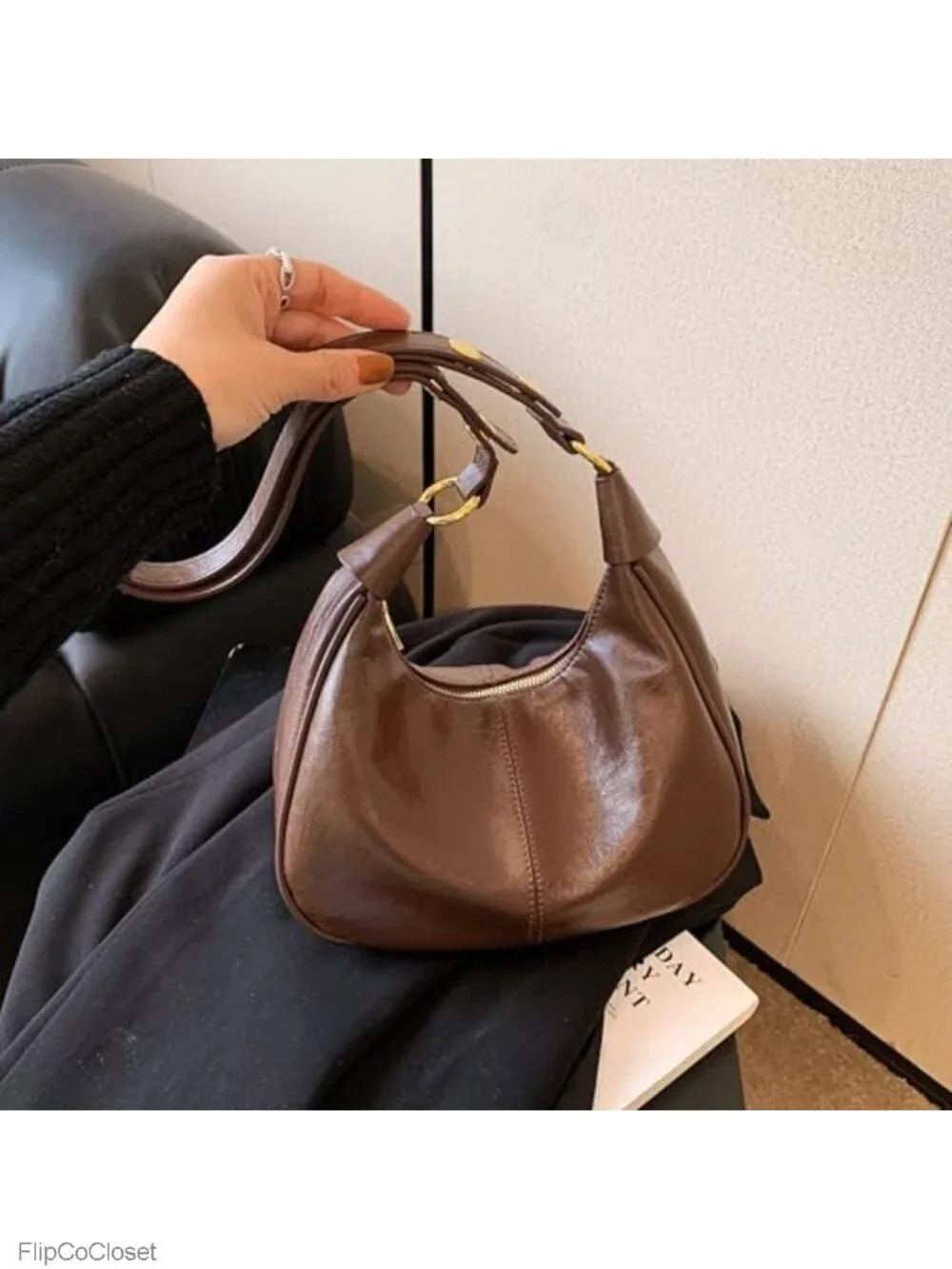 Small Faux Leather Crescent Hobo Shoulder Crossbody Bag